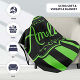 Green Black Wavy Stripe Abstract Seamless Pattern Name Cute Unique  Personalised Custom Name Super Soft Fleece Blanket Bed Sofa Throw