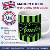 Personalized Custom Name Green Black Wavy Stripe Abstract Seamless Pattern Name Cute Unique 11oz Ceramic Coffee Tea Mug White Large Handle
