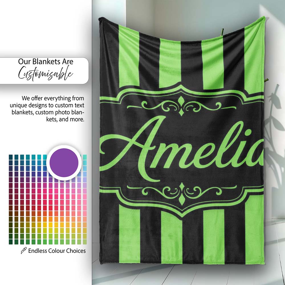 Green Black Wavy Stripe Abstract Seamless Pattern Name Cute Unique  Personalised Custom Name Super Soft Fleece Blanket Bed Sofa Throw