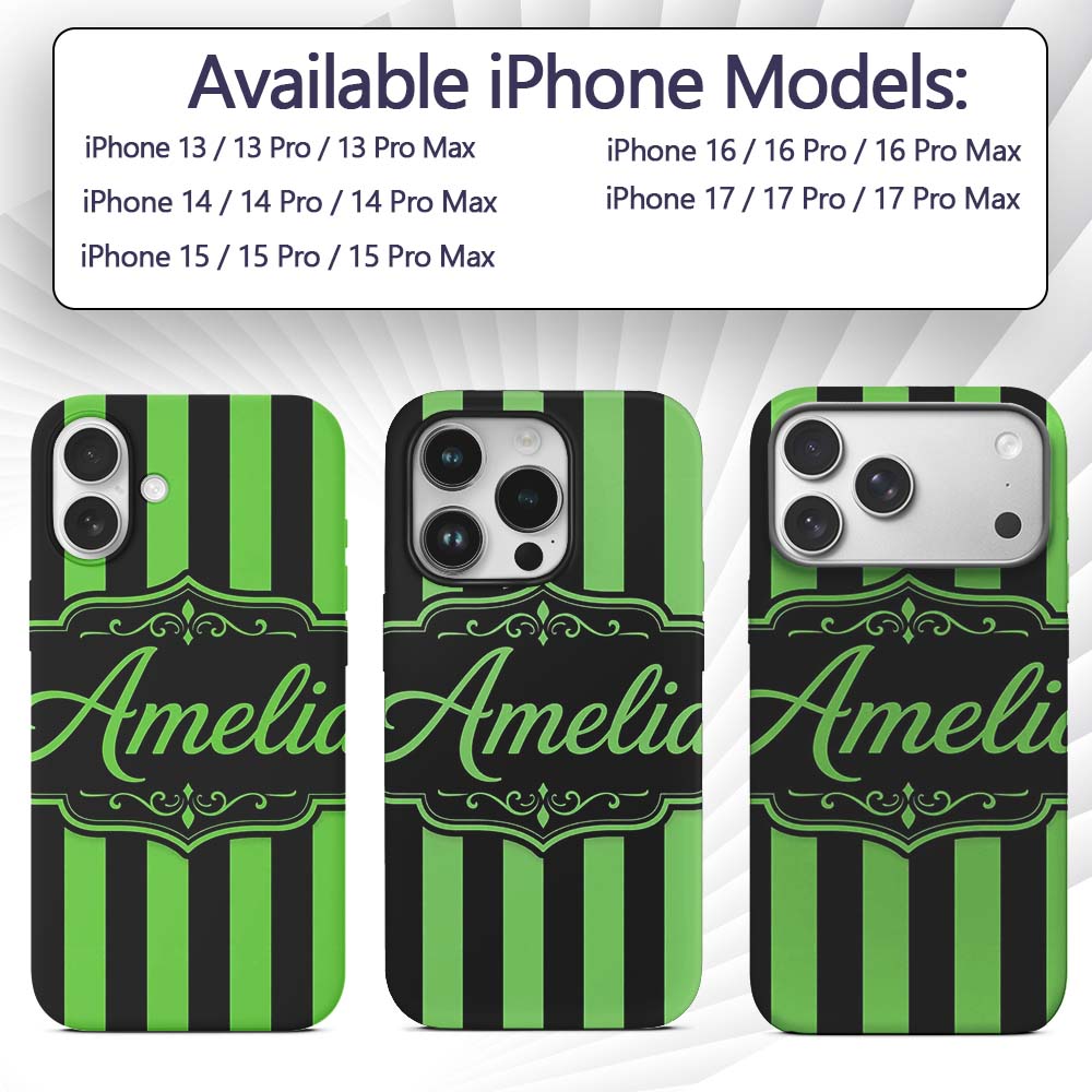 Green Black Wavy Stripe Abstract Seamless Pattern Custom Name Protective Phone Case Mobile Cover Durable Everyday Smartphone Shock Resistant
