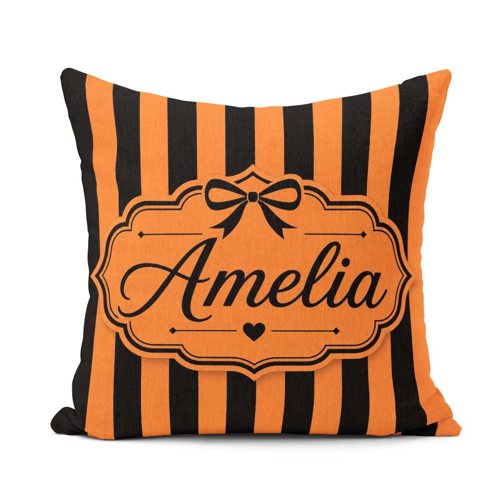 Custom Name Orange Black Wavy Stripe Abstract Seamless Name Cute Square Filled Cushion Throw Pillow Sofa Bed Home Decor Zip Washable UK Made