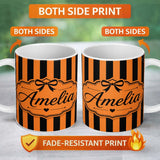 Personalized Custom Name Orange Black Wavy Stripe Abstract Seamless Pattern Name Cute Unique 11oz Ceramic Coffee Tea Mug White Large Handle