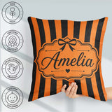 Custom Name Orange Black Wavy Stripe Abstract Seamless Name Cute Square Filled Cushion Throw Pillow Sofa Bed Home Decor Zip Washable UK Made
