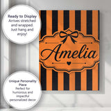 Personalised Name Orange Black Wavy Stripe Custom  Unique Gift Idea Elegant Feature Canvas Wall Art Print Decor Picture Ready to Hang