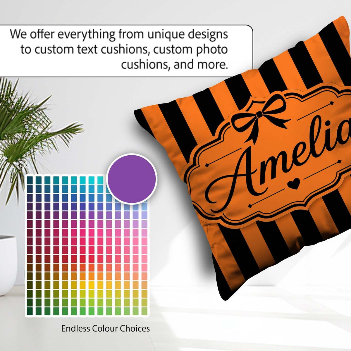 Custom Name Orange Black Wavy Stripe Abstract Seamless Name Cute Square Filled Cushion Throw Pillow Sofa Bed Home Decor Zip Washable UK Made
