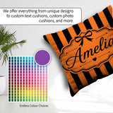 Custom Name Orange Black Wavy Stripe Abstract Seamless Name Cute Square Filled Cushion Throw Pillow Sofa Bed Home Decor Zip Washable UK Made