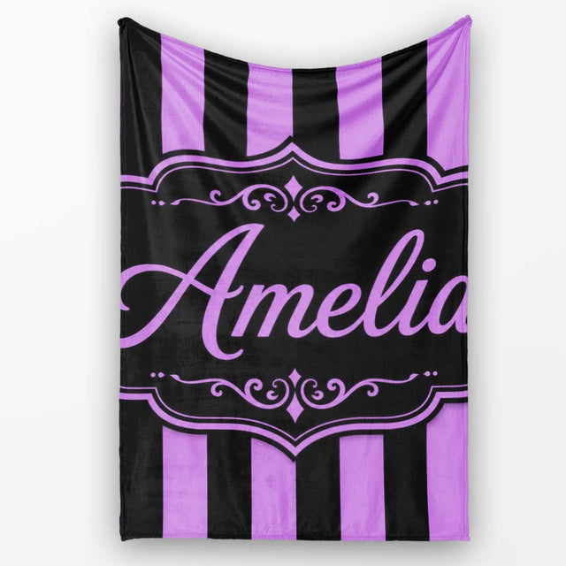 Purple Black Wavy Stripe Abstract Seamless Pattern Name Cute Unique  Personalised Custom Name Super Soft Fleece Blanket Bed Sofa Throw