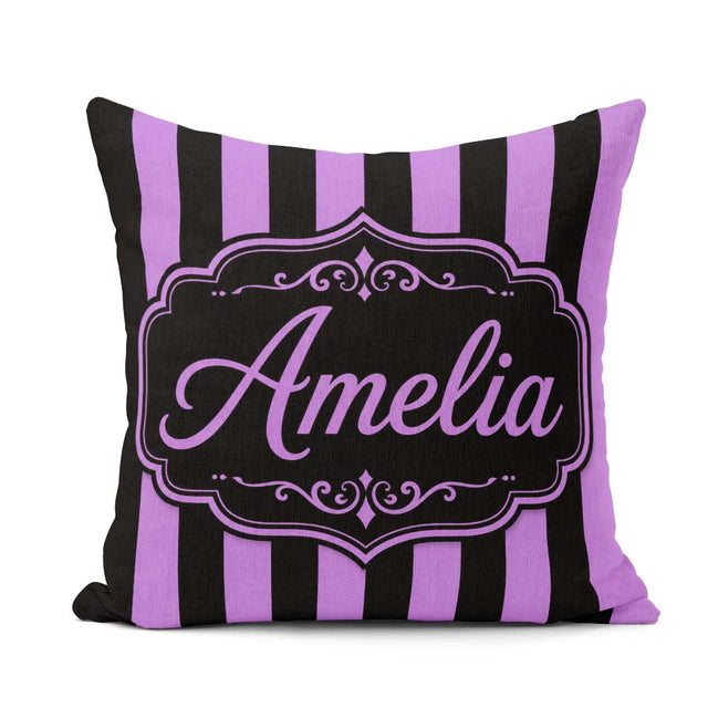 Custom Name Purple Black Wavy Stripe Abstract Seamless Name Cute Square Filled Cushion Throw Pillow Sofa Bed Home Decor Zip Washable UK Made