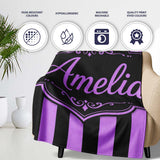 Purple Black Wavy Stripe Abstract Seamless Pattern Name Cute Unique  Personalised Custom Name Super Soft Fleece Blanket Bed Sofa Throw