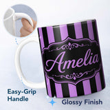Personalized Custom Name Purple Black Wavy Stripe Abstract Seamless Pattern Name Cute Unique 11oz Ceramic Coffee Tea Mug White Large Handle