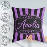 Custom Name Purple Black Wavy Stripe Abstract Seamless Name Cute Square Filled Cushion Throw Pillow Sofa Bed Home Decor Zip Washable UK Made