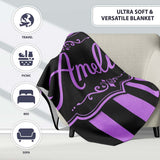 Purple Black Wavy Stripe Abstract Seamless Pattern Name Cute Unique  Personalised Custom Name Super Soft Fleece Blanket Bed Sofa Throw