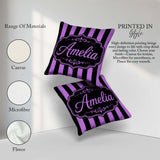 Custom Name Purple Black Wavy Stripe Abstract Seamless Name Cute Square Filled Cushion Throw Pillow Sofa Bed Home Decor Zip Washable UK Made