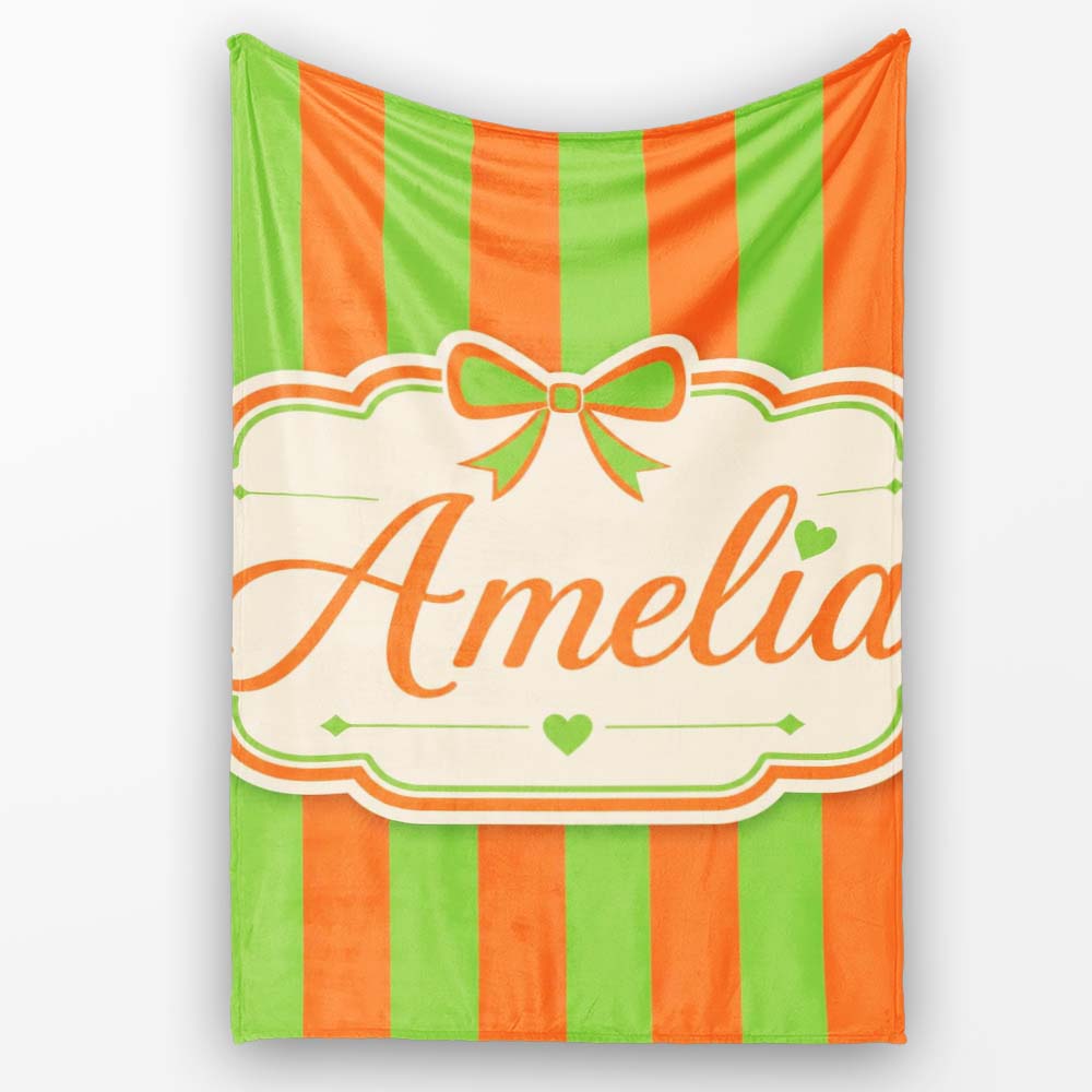 Orange and Green Wavy Stripe Abstract Seamless Pattern Name Cute  Personalised Custom Name Super Soft Fleece Blanket Bed Sofa Throw