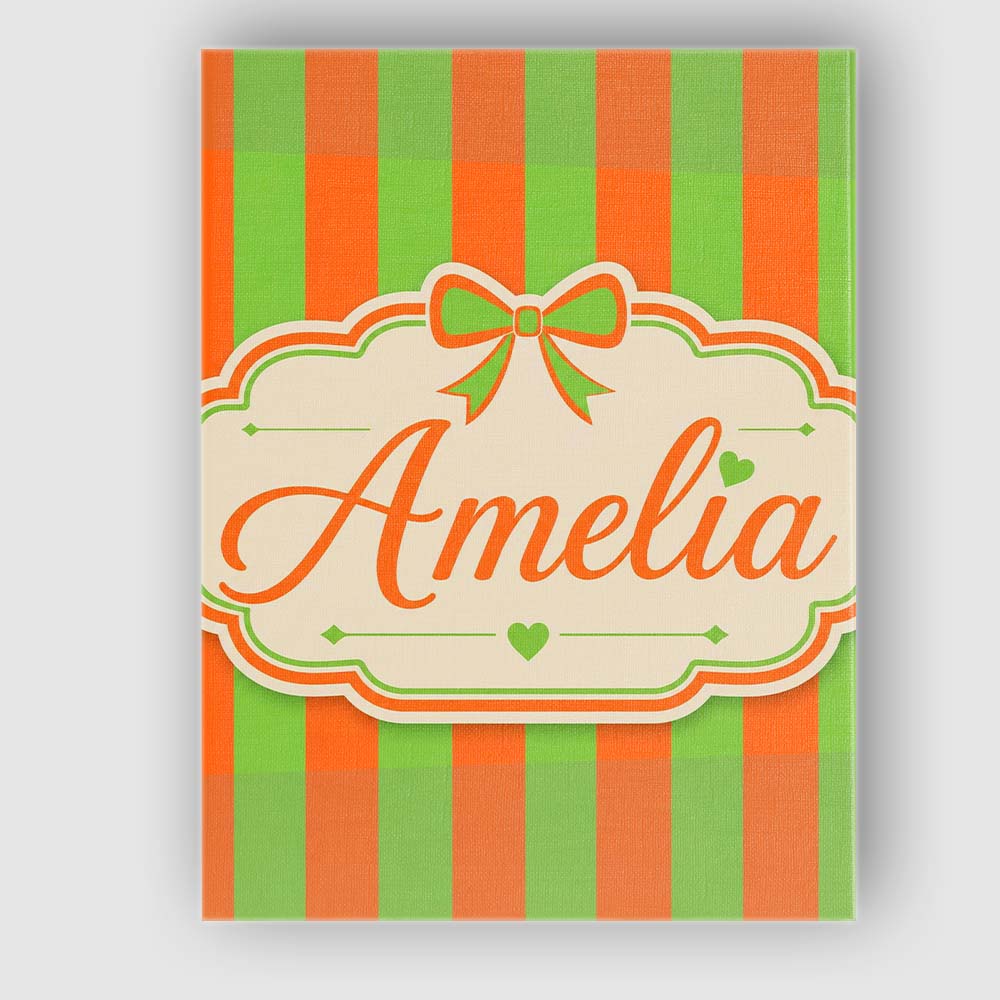 Personalised Name Orange and Green Wavy Custom  Modern Room Accent Elegant Feature Canvas Wall Art Print Decor Picture Ready to Hang