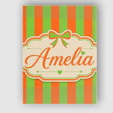 Personalised Name Orange and Green Wavy Custom  Modern Room Accent Elegant Feature Canvas Wall Art Print Decor Picture Ready to Hang