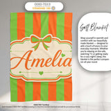 Orange and Green Wavy Stripe Abstract Seamless Pattern Name Cute  Personalised Custom Name Super Soft Fleece Blanket Bed Sofa Throw