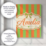 Personalised Name Orange and Green Wavy Custom  Modern Room Accent Elegant Feature Canvas Wall Art Print Decor Picture Ready to Hang