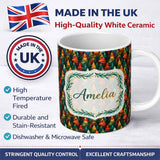 Personalized Custom Name Colorful Artistic Forest Trees Autumn Style Seamless Pattern Lovely 11oz Ceramic Coffee Tea Mug White Large Handle