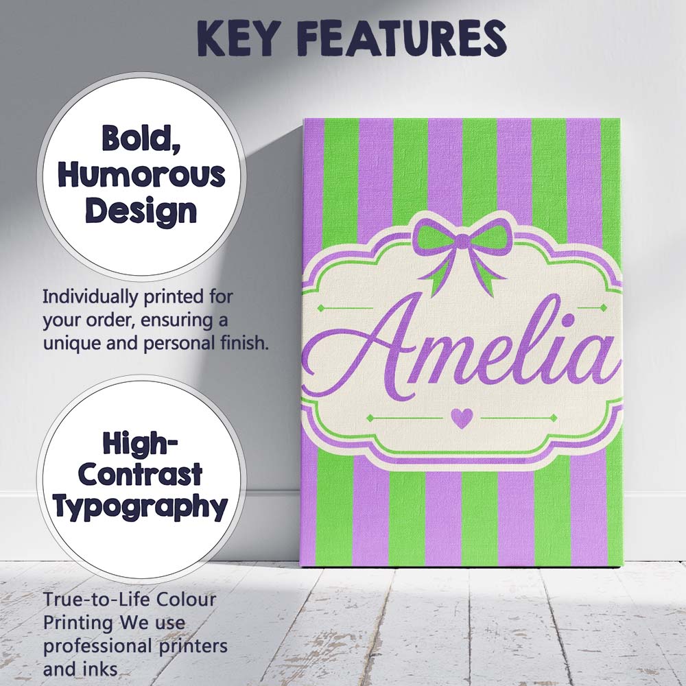 Personalised Name Green and Purple Wavy Custom  Modern Room Accent Elegant Feature Canvas Wall Art Print Decor Picture Ready to Hang
