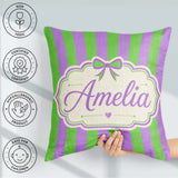 Custom Name Green and Purple Wavy Abstract Seamless Pattern Name Square Filled Cushion Throw Pillow Sofa Bed Home Decor Zip Washable UK Made