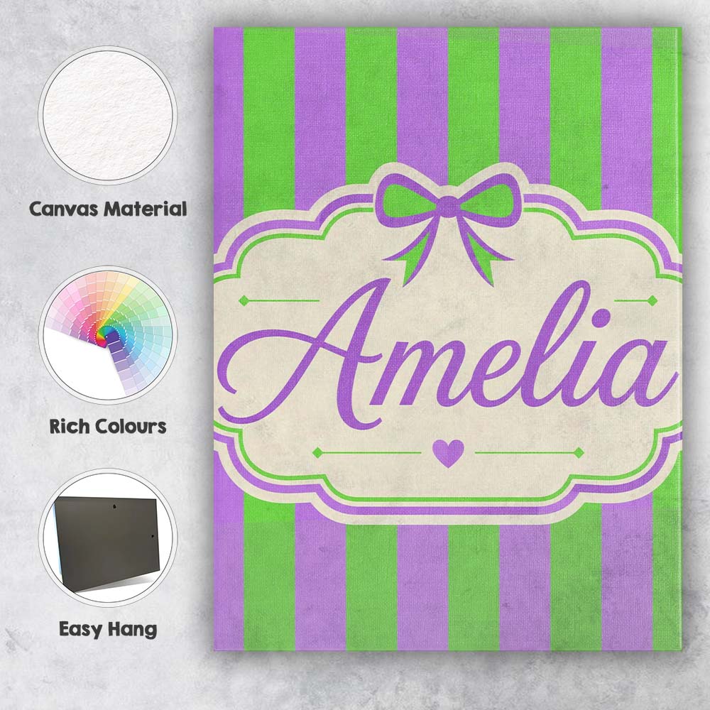Personalised Name Green and Purple Wavy Custom  Modern Room Accent Elegant Feature Canvas Wall Art Print Decor Picture Ready to Hang
