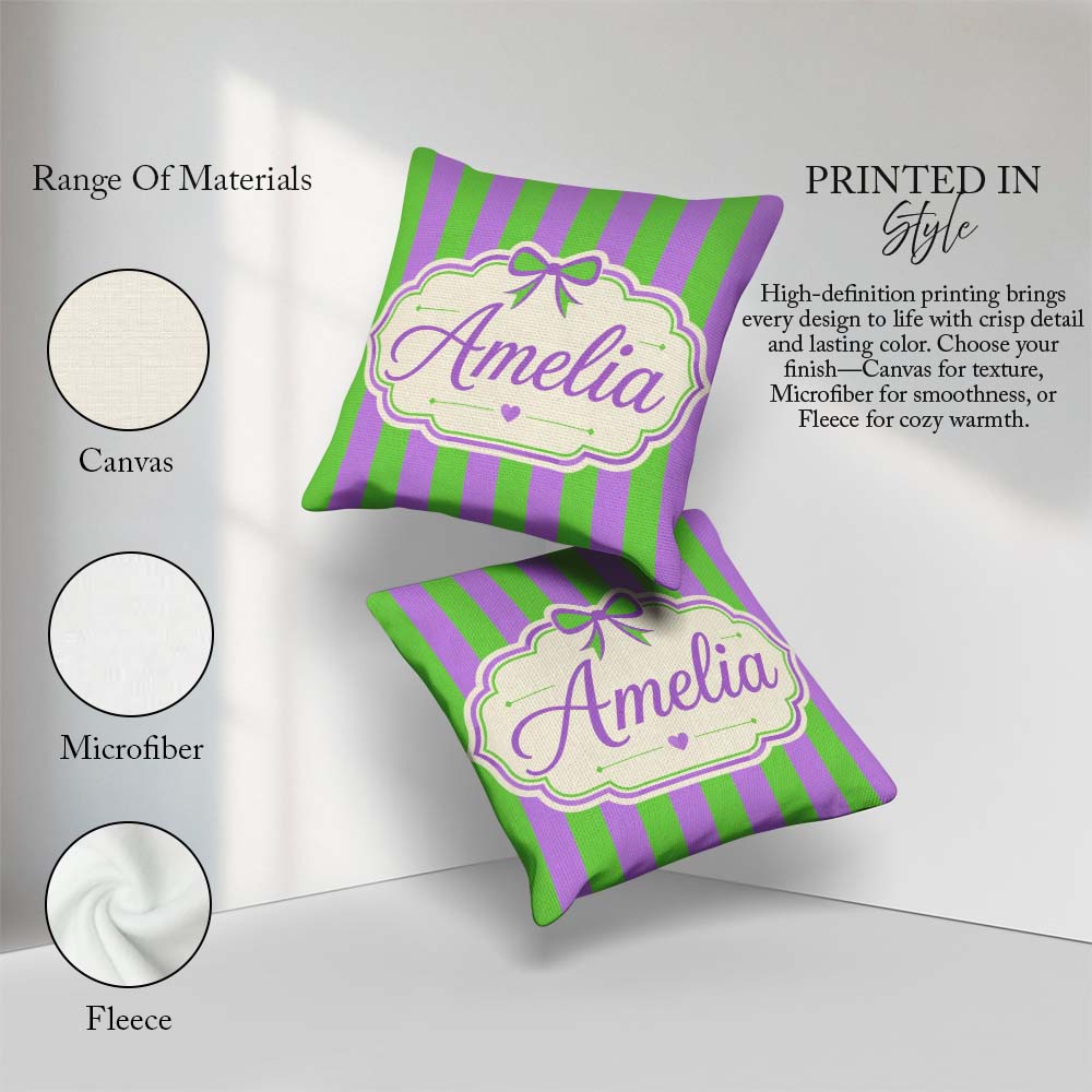 Custom Name Green and Purple Wavy Abstract Seamless Pattern Name Square Filled Cushion Throw Pillow Sofa Bed Home Decor Zip Washable UK Made