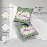 Custom Name Green and Purple Wavy Abstract Seamless Pattern Name Square Filled Cushion Throw Pillow Sofa Bed Home Decor Zip Washable UK Made