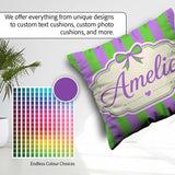 Custom Name Green and Purple Wavy Abstract Seamless Pattern Name Square Filled Cushion Throw Pillow Sofa Bed Home Decor Zip Washable UK Made