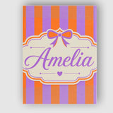 Personalised Name Orange and Purple Wavy Custom  Unique Gift Idea Elegant Feature Canvas Wall Art Print Decor Picture Ready to Hang