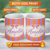 Personalized Custom Name Orange and Purple Wavy Stripe Abstract Seamless Pattern Name Cute 11oz Ceramic Coffee Tea Mug White Large Handle