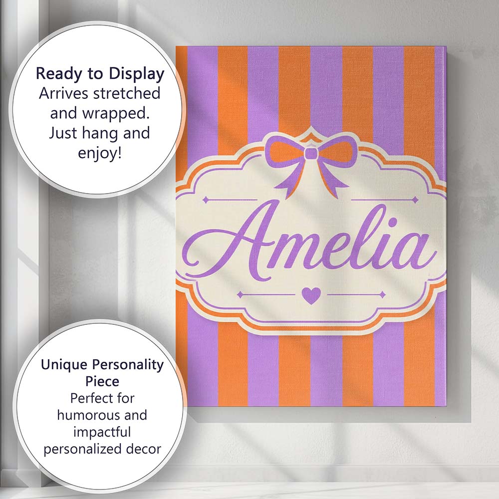 Personalised Name Orange and Purple Wavy Custom  Unique Gift Idea Elegant Feature Canvas Wall Art Print Decor Picture Ready to Hang