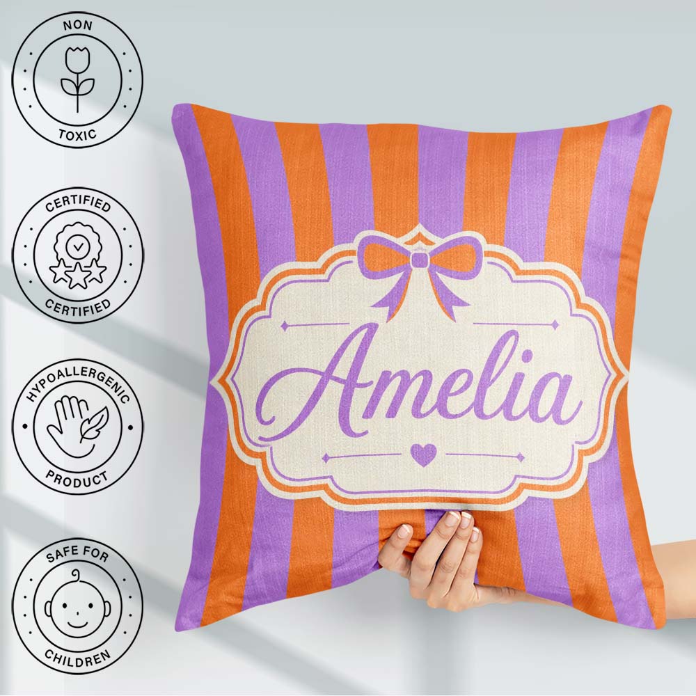 Custom Name Orange and Purple Wavy Stripe Abstract Seamless Name Square Filled Cushion Throw Pillow Sofa Bed Home Decor Zip Washable UK Made