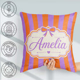 Custom Name Orange and Purple Wavy Stripe Abstract Seamless Name Square Filled Cushion Throw Pillow Sofa Bed Home Decor Zip Washable UK Made