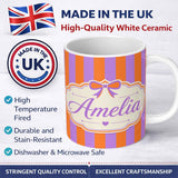 Personalized Custom Name Orange and Purple Wavy Stripe Abstract Seamless Pattern Name Cute 11oz Ceramic Coffee Tea Mug White Large Handle