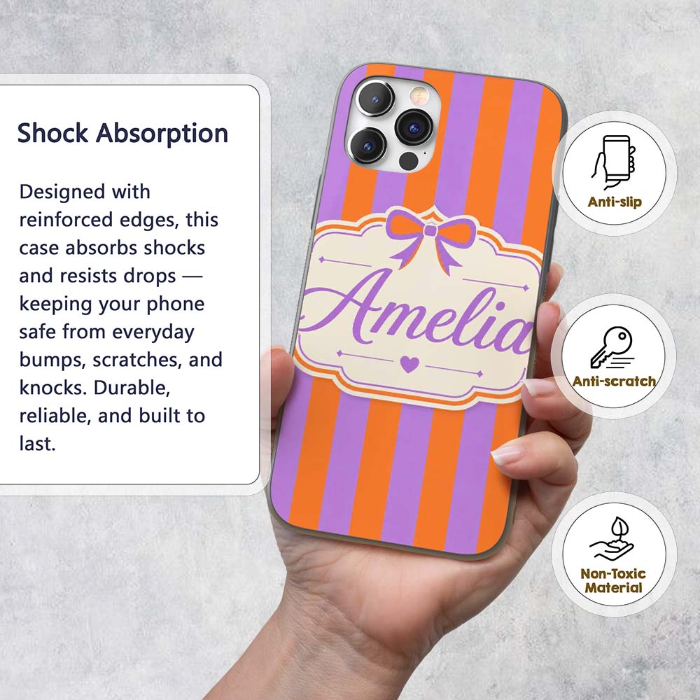 Orange and Purple Wavy Stripe Abstract Seamless Custom Name Protective Phone Case Mobile Cover Durable Everyday Smartphone Shock Resistant
