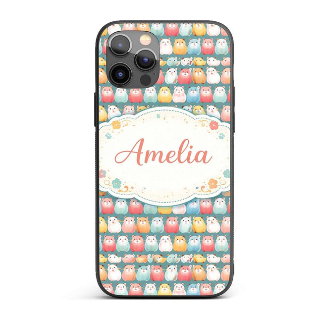 Pastel Hamster Rows Cute Seamless Printed Design Custom Name Protective Phone Case Mobile Cover Durable Everyday Smartphone Shock Resistant