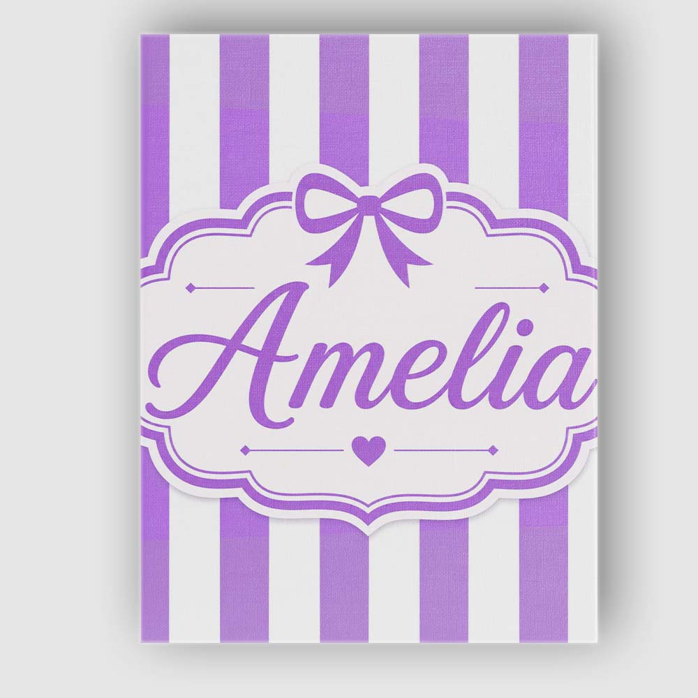 Personalised Name Purple and White Wavy Custom  Modern Room Accent Elegant Feature Canvas Wall Art Print Decor Picture Ready to Hang