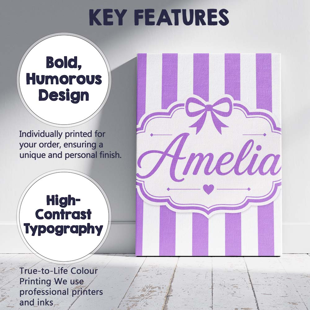 Personalised Name Purple and White Wavy Custom  Modern Room Accent Elegant Feature Canvas Wall Art Print Decor Picture Ready to Hang