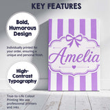 Personalised Name Purple and White Wavy Custom  Modern Room Accent Elegant Feature Canvas Wall Art Print Decor Picture Ready to Hang