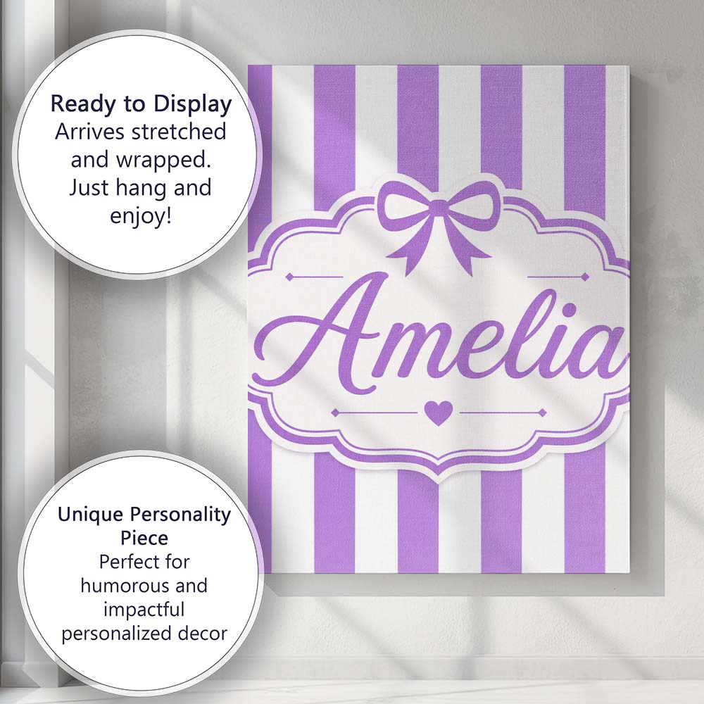 Personalised Name Purple and White Wavy Custom  Modern Room Accent Elegant Feature Canvas Wall Art Print Decor Picture Ready to Hang