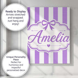 Personalised Name Purple and White Wavy Custom  Modern Room Accent Elegant Feature Canvas Wall Art Print Decor Picture Ready to Hang