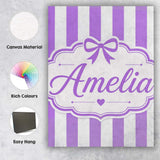 Personalised Name Purple and White Wavy Custom  Modern Room Accent Elegant Feature Canvas Wall Art Print Decor Picture Ready to Hang