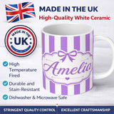 Personalized Custom Name Purple and White Wavy Stripe Abstract Seamless Pattern Name Cute 11oz Ceramic Coffee Tea Mug White Large Handle