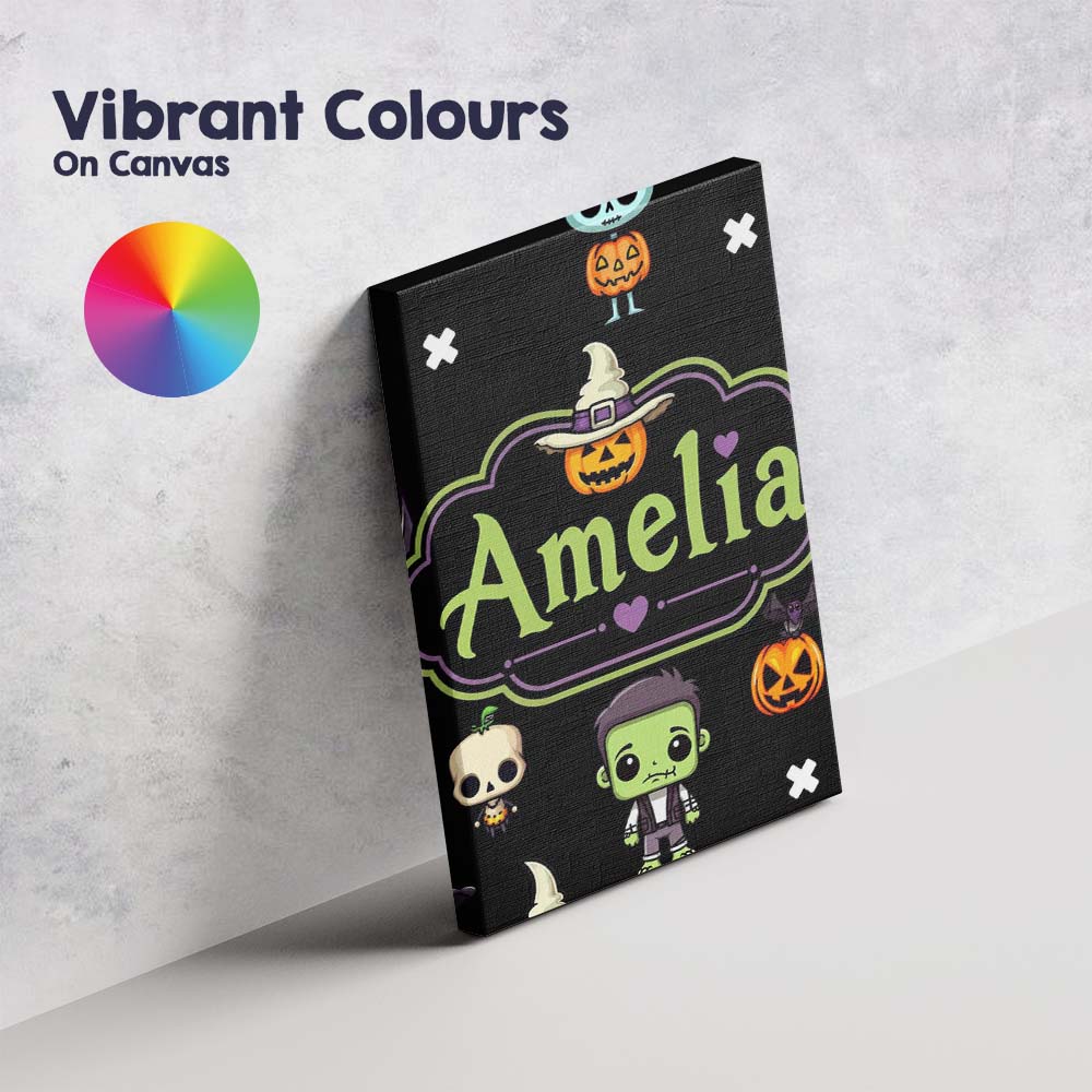 Personalised Name Cute Halloween Characters Custom  Bespoke Interior Contemporary Canvas Wall Art Print Decor Picture Ready to Hang