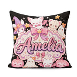 Custom Name Kawaii Halloween Bunny Witch Seamless Pattern Custom Square Filled Cushion Throw Pillow Sofa Bed Home Decor Zip Washable UK Made