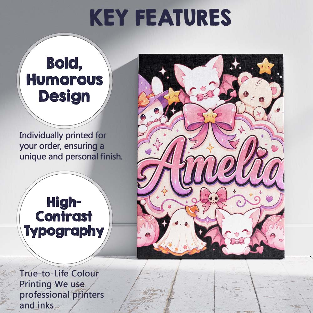 Personalised Name Kawaii Halloween Bunny Custom  Unique Gift Idea Elegant Feature Canvas Wall Art Print Decor Picture Ready to Hang