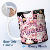 Personalized Custom Name Kawaii Halloween Bunny Witch Teddy Ghost Seamless Pattern Custom 11oz Ceramic Coffee Tea Mug White Large Handle