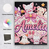 Personalised Name Kawaii Halloween Bunny Custom  Unique Gift Idea Elegant Feature Canvas Wall Art Print Decor Picture Ready to Hang