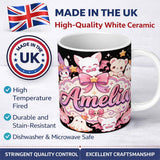 Personalized Custom Name Kawaii Halloween Bunny Witch Teddy Ghost Seamless Pattern Custom 11oz Ceramic Coffee Tea Mug White Large Handle